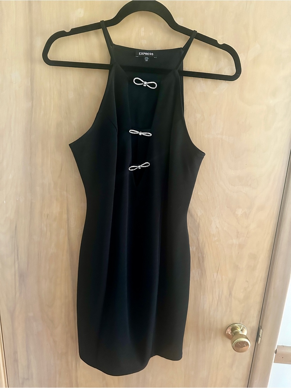 Express Black Mini Dress with Decorative Front Rings